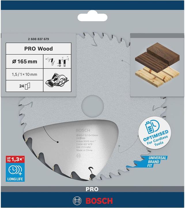 Actual product image Bosch Professional Zubehör PRO Wood cordless circular saw blade, 165 x 1.5 x 10 mm