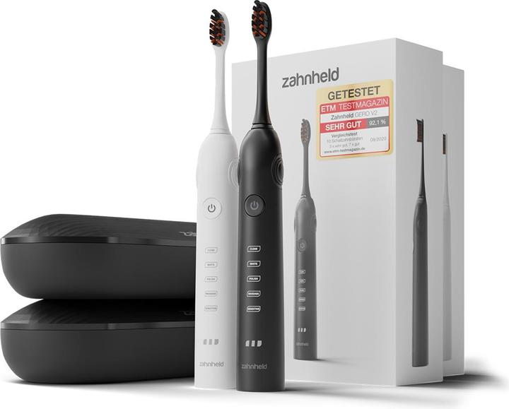 Actual product image Zahnheld Schallzahnbürste im Doppelpack Schwarz/Weiss (Sonic toothbrush)