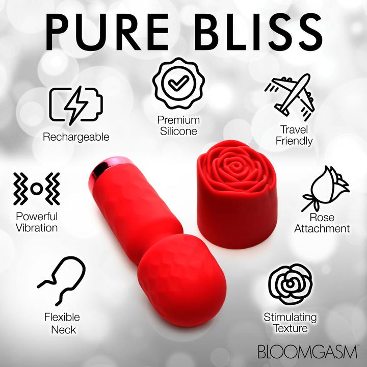Actual product image Frisky Bloomgasm - Pleasure Rose Mini Wand Vibrator - Red