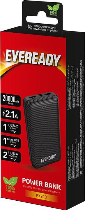 Image du produit Eveready PX20B - Banque d'alimentation 20000 mAh 2x USB-A (Noir) (20000 mAh, 74000 Wh)