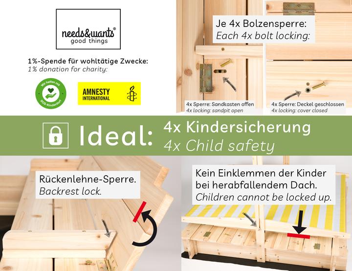 Produktbild Needs&Wants Sandkasten "Sunplaya3" mit Dach und Sitzbänken, Tanne