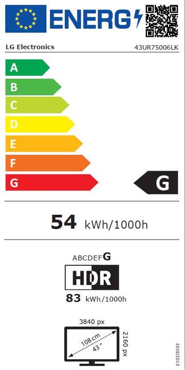 Etichetta energetica LG 43UR75006LK (43", LED, 4K, 2023)