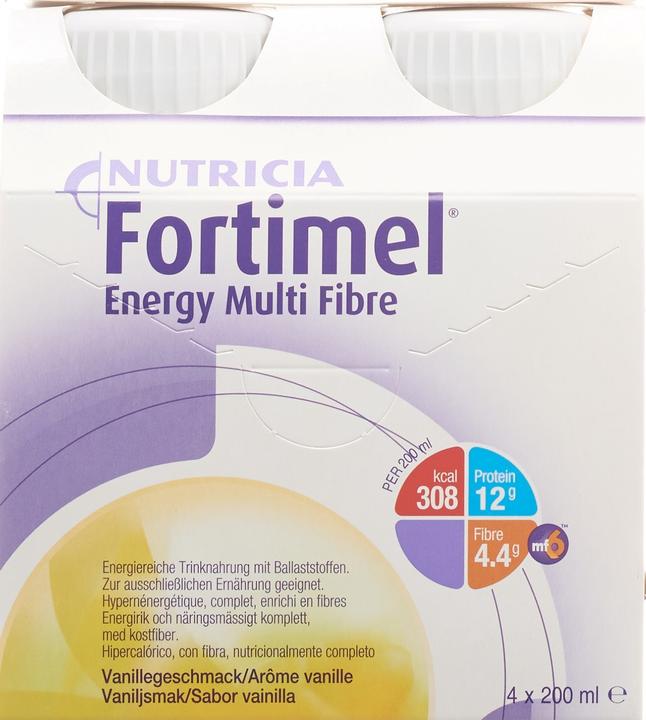 Immagine prodotto Fortimel Energia Multi Fibra Vaniglia (4x200ml) (Vaniglia, Fragola, Cioccolato, 4 pz., 965 g)