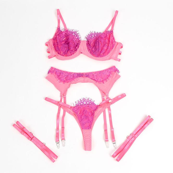 Image du produit Subblime - 955359 BH-SET MIT SPITZE UND STRUMPFBÃ„NDERN ROSA UND LILA S/M (S/M)