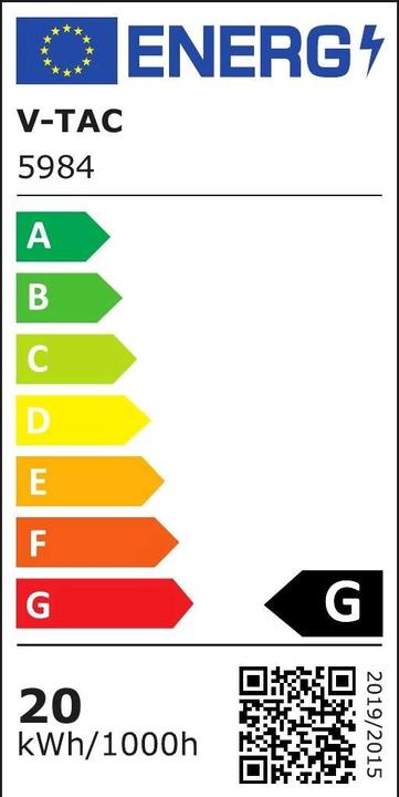 Energy Label V-TAC VT5020 20W LED Floodlight Bluetooth Internal Crossing White Housing RGB White (1400 lm)
