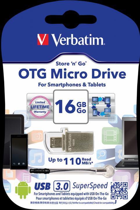 Actual product image Verbatim Store n Go OTG 16GB Micro Drive USB 3.0 (16 GB, USB-A, USB 3.0)