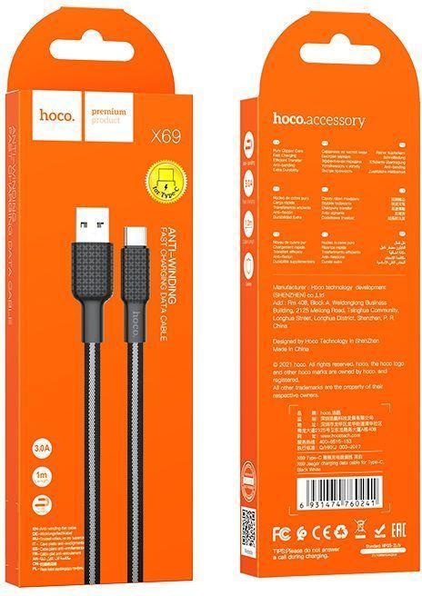 Actual product image Partner Telecom Hoco - Data Cable Jaeger (X69) - USB-A to USB Type-C, 3A, 1m - Black / White (1 m, USB 3.0, 18 W)