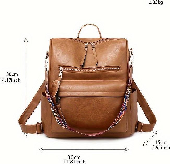 Produktbild Only-Bags.Store Retro Rucksack Handtasche, Boho Strap Zwei-Wege-Umhängetasche, Mode Vegan Leder Schultasche Daypack