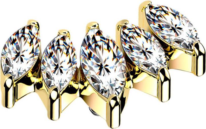 Star Piercing Dermal Anchor Fächer vergoldet mit fünf Kristalle silber (Titan G23, ohne Messing)