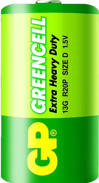 Actual product image GP Batteries Greencell D, disposable battery, D, zinc chloride, 1.5 V, 2 piece(s), green (2 pcs., D)