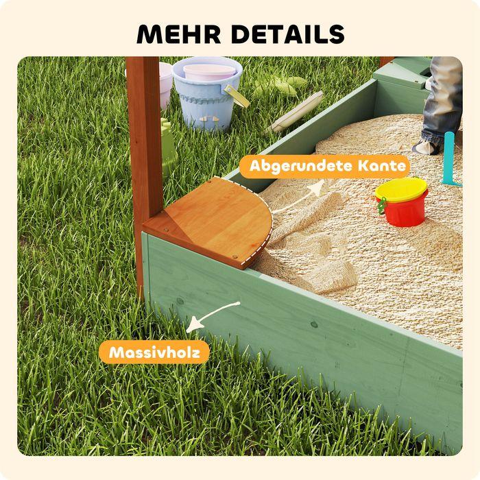 Actual product image Swisshandel24 Sandkasten mit Dach, 116 x 112,5 cm Sandkiste aus Holz für 3-6 Jahre Kinder Grün