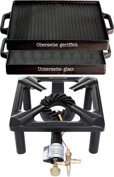 Productafbeelding All'Grill Kruk kookset (klein) met gietijzeren grillplaat 32 x 32 cm - met veiligheidspil