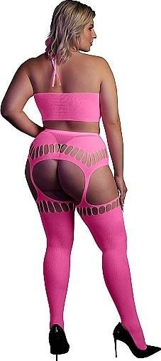 Image du produit Ouch! Two Piece with Crop Top and Stockings - Pink - XL/XXXXL (Plus Size)