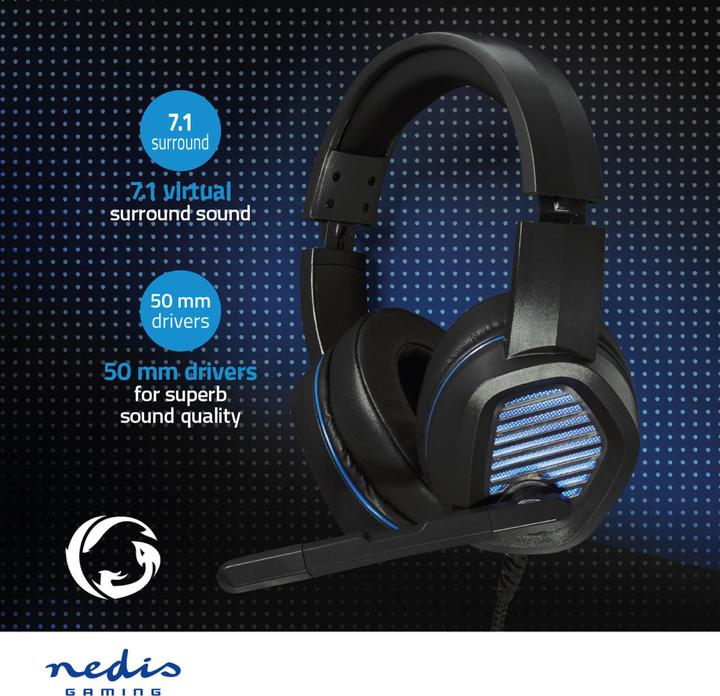 Produktbild Nedis Gaming Headset | Über Ohr | Surround | USB Type-A | Klappbarer Mikrofon | 2.10 m | LED (Kabelgebunden)