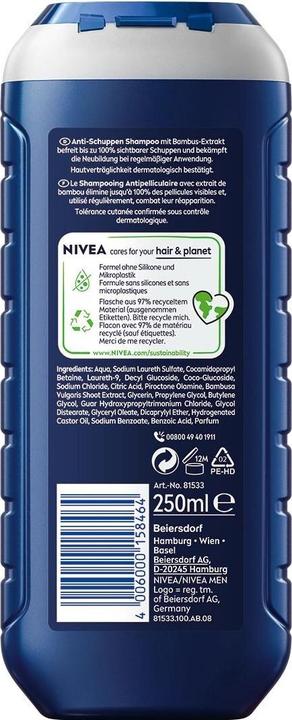 Productafbeelding NIVEA MEN Anti-Schuppen pH-Optimal (250 ml, Vloeibare shampoo)