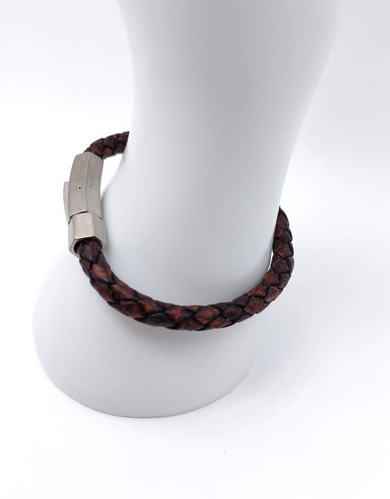 Actual product image Thomss Leather bracelet No.23 unisex leather brown & stainless steel clasp circumference 19.7cm (19.70 cm, Stainless steel, 100% leather)