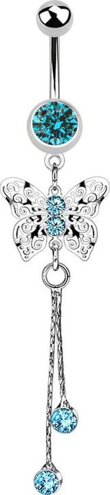 Star Piercing Banane silber mit Anhänger Königsschmetterling Kristall aqua (ohne Messing, Chirurgenstahl 316L)