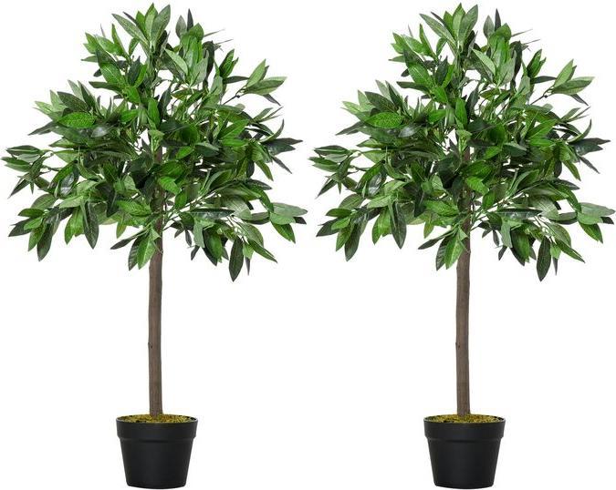 Produktbild Swisshandel24 2er-Set Künstlicher Lorbeerbaum 90 cm Kunstpflanzen im Zementtopf, Zimmerpflanze (90 cm)