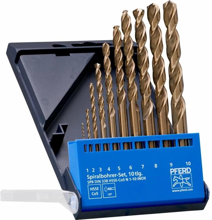 Immagine prodotto Pferd Set di 10 punte per metallo DIN338 HSSE N 1-10 Inox (1, 2, 3, 4, 5, 6, 7, 8, 9, 10 mm)