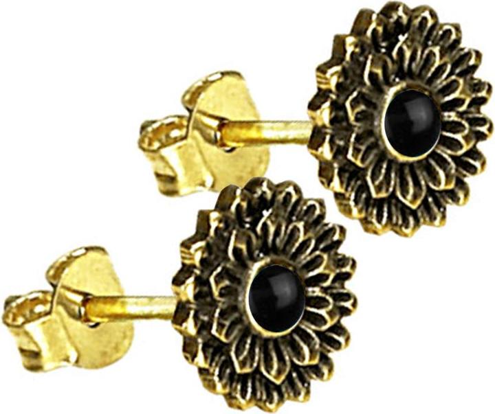 Immagine prodotto Star Piercing Ohrstecker vergoldet Lotus Blume Onyx Stein (Mnerale, Ottone)