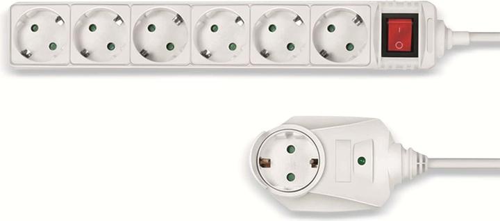 Actual product image LogiLink Power strip 7-way + switch, 6x CEE 7/3 + 1 through plug, 2 m (6 x, CEE 7/3, 2 m)