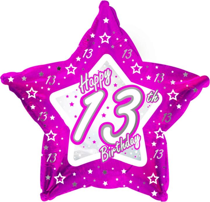 Actual product image Creative Party Happy 13th Birthday Pink Star Balloon (1 x)