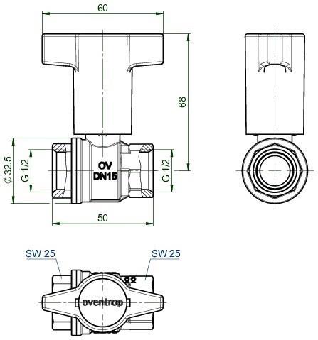 Actual product image Oventrop OV T-handle ball valve Optibal PN 16, brass DN 15, 1/2inch IT