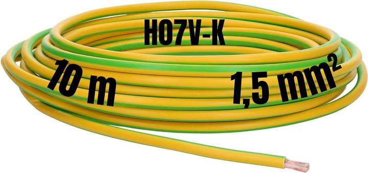 Actual product image Kalitec 10 metre H07V-K 1.5 mm² green-yellow wiring cable I flexible core cable I PVC single core (10 m)