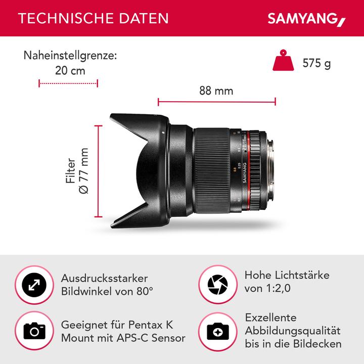 Actual product image Samyang 16mm F2.0 Pentax (Pentax K, APS-C / DX)