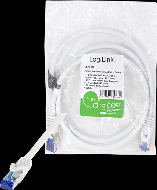 Actual product image LogiLink Patch cable Ultraflex, Cat.6A, S/FTP, 1.0 m, whiteá (S/FTP, CAT6a, 1 m)