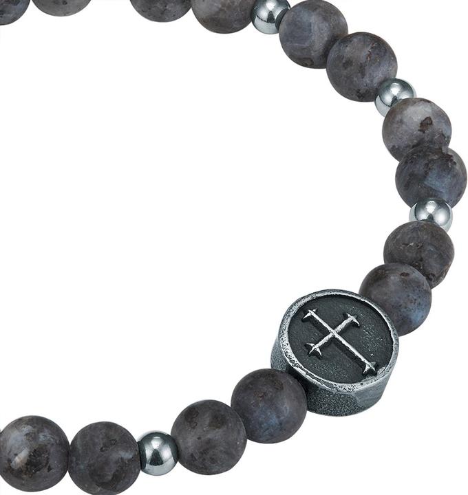 Produktbild True Rebels Herren Kreuz Edelstahl Jade silber 19,0 - 23,0 cm, flexibel einstellbar - 11740 (23 cm, Edelstahl)
