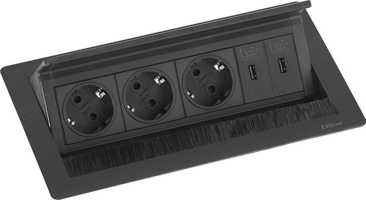 Produktbild Evoline Flip Top Push Data M Steckdosenleiste 3xSchuko + 2x USB-Charger schwarz (3 x, CEE 7/3, 3 m)
