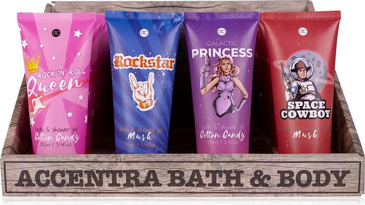 Accentra Bade- & Duschgel in Tube, 100ml, 4 Designs/2 Düfte sortiert: Rock'n'Roll Queen + Galactic Princess/C (100 ml)