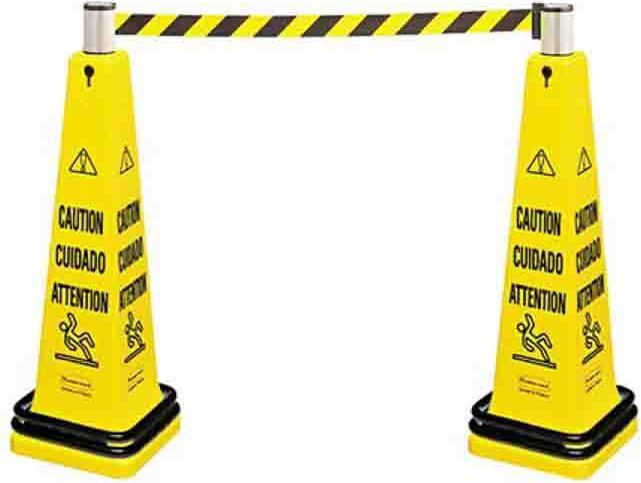Image du produit Rubbermaid Borne escamotable PE jaune Barrière de sécurité, Caution
