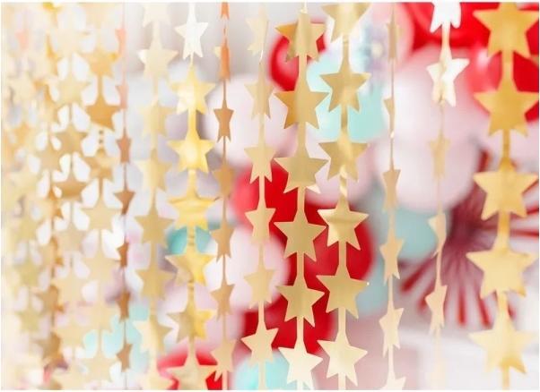 Actual product image Partydeco Party curtain - Stars, gold, 100x245cm (1 pkt / 1 pc.)