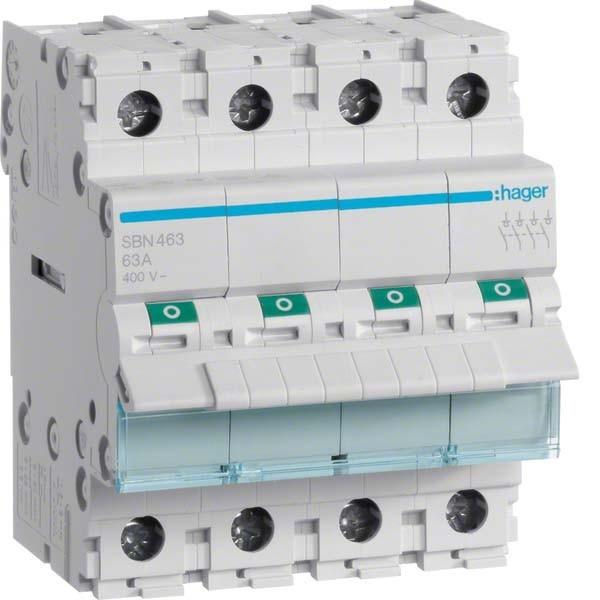 Actual product image Hager SBN463. Rated current: 63 A, Coil voltage (max): 440 V. Module quantity (max): 4 module(s)