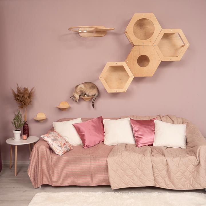 Actual product image Wowhelperco Aire de jeux murale pour chats 8 pièces (Nature)