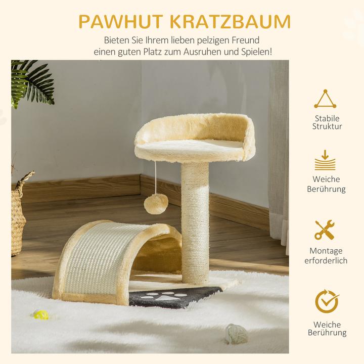 Produktbild PawHut Katzenbaum mit Plüsch (46 cm, Beige)