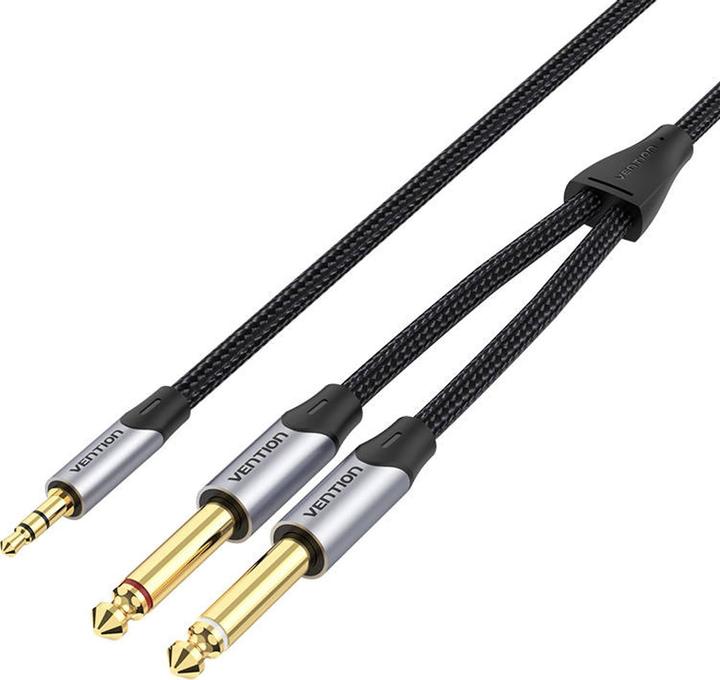 Vention Cable mini jack 3.5 mm to 2x jack 6.5 mm BARHG 1.5m (grey) (1.50 m, 3.5mm jack (AUX))