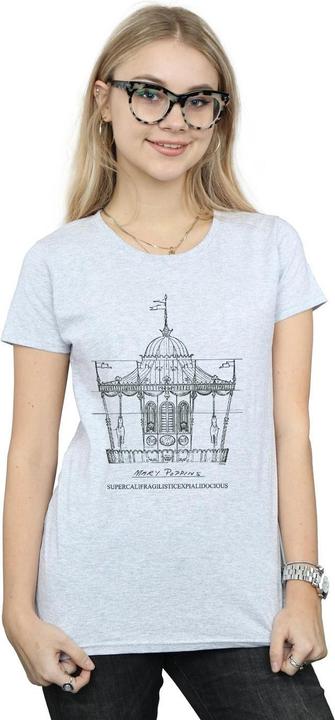 Actual product image Disney Womens/Ladies Mary Poppins Carousel Sketch Cotton T-Shirt (XXL)