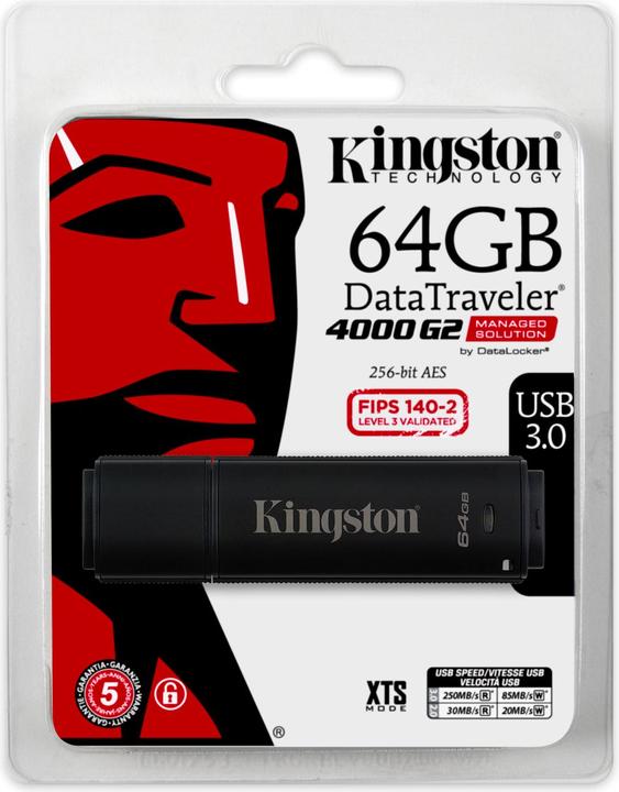 Produktbild Kingston 64GB USB3.0 DT4000 G2 256 AES FIPS 140-2 Level 3 Management Ready (64 GB, USB-A, USB 3.0)