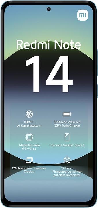 Produktbild Xiaomi Redmi Note 14 (256 GB, Ocean Blue, 6.67", Dual SIM, 108 Mpx, 4G)