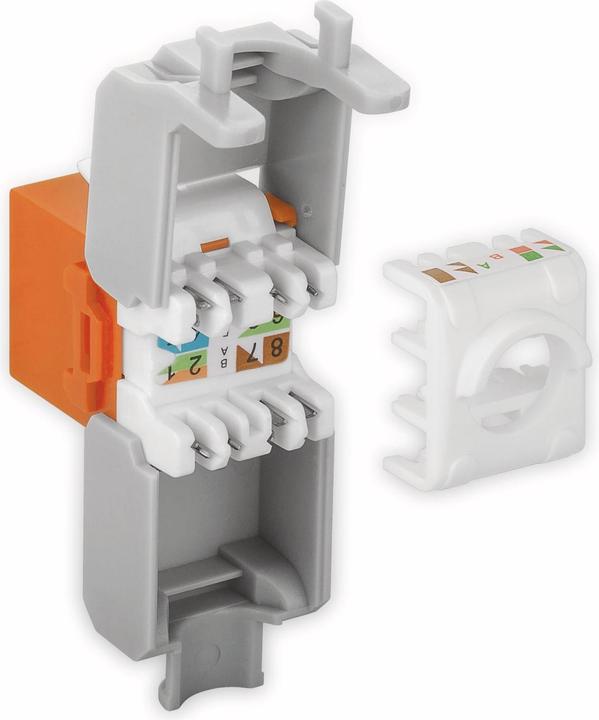 Actual product image Goobay CAT 6a KeyStone RJ45 Jack,unshielded, 500MHz, Orange-White (Keystone module)