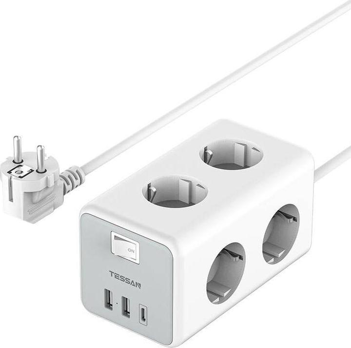 Actual product image Tessan Power strip TS-306-C (6 x, USB-A, USB-C, 2 m)