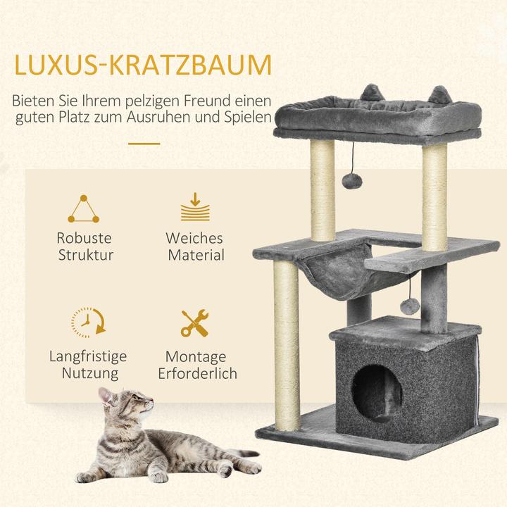 Actual product image PawHut Cat tree with cave (100 cm, Grey)