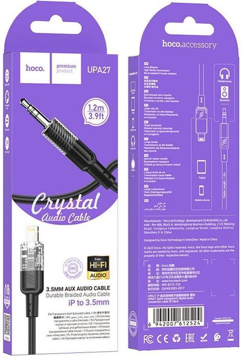 Image du produit Hoco UPA27 Digital Audio / AUX Umwandlungskabel auf Lightning, schwarz (1.20 m, Lightning)
