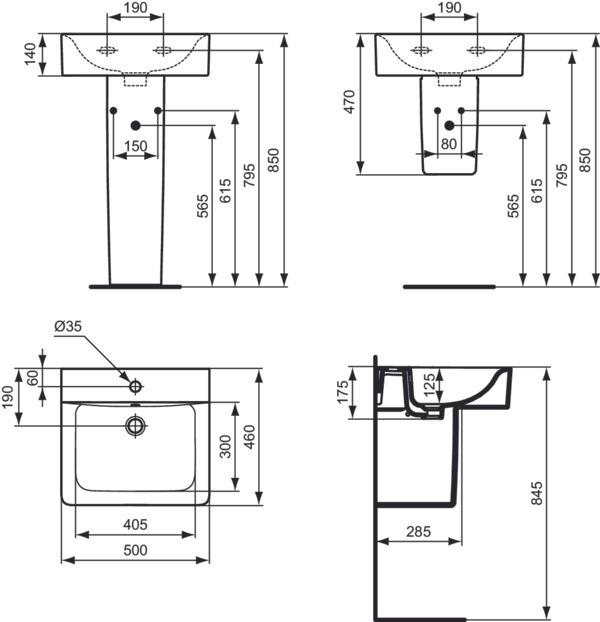 Actual product image Ideal Standard Connect Cube Wash basin 500mm E7138, 1 tap hole (460 mm, 500 mm)
