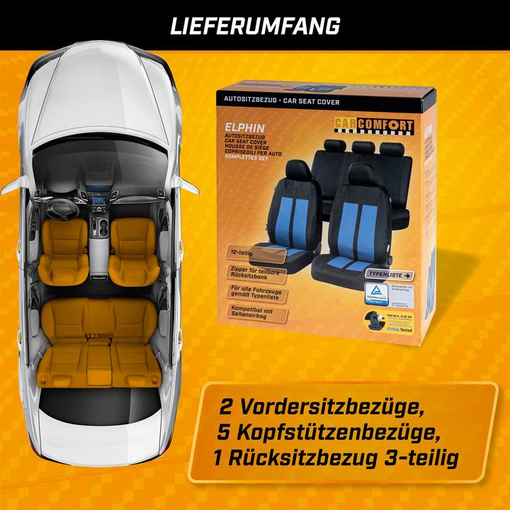Produktbild CarComfort Autositzbezug Elphin, PKW-Schonbezüge Komplettset schwarz/blau