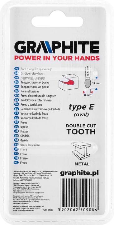 Nutritional values and ingredients Graphite HM METAL MILLING E-TYPE (OVAL) 8 X 13 MM BOOTS 6 X 45 MM 55H364