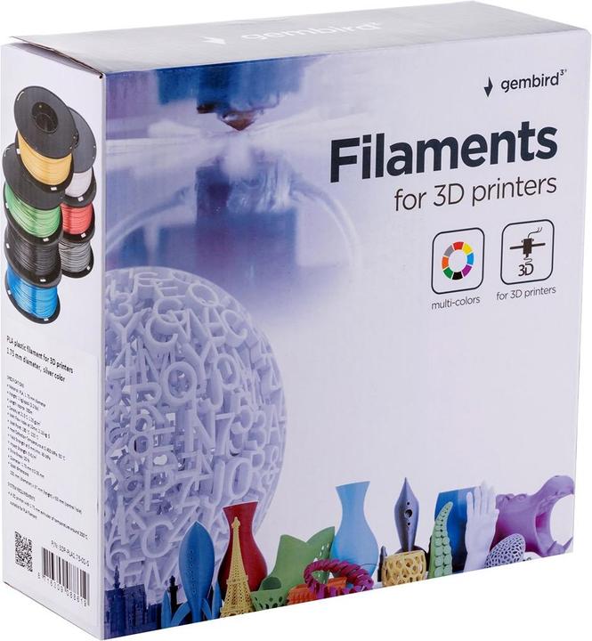 Productafbeelding Gembird Filamentcassette PLA smalle spoel (PLA, 1.75 mm, 1000 g, Zilver)